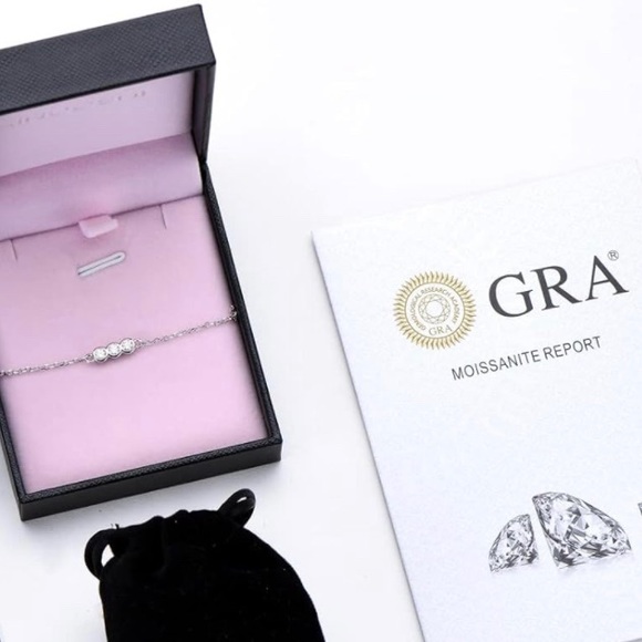 3 Stone Carat Diamond Moissanite Solitaire Dainty Chain Adjustable Bolo Bracelet - Picture 7 of 10